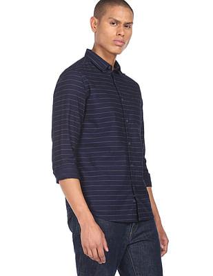 men navy horizontal stripe cotton casual shirt