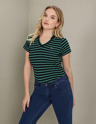 horizontal stripe ribbed polo shirt