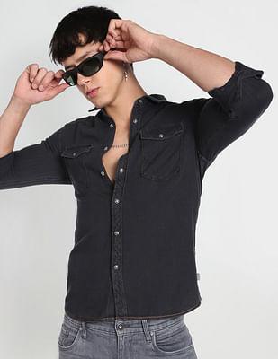 slim fit herringbone casual shirt