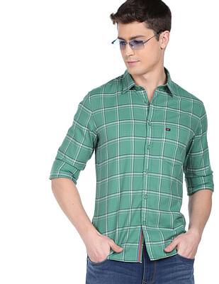 self stretch windowpane check casual shirt