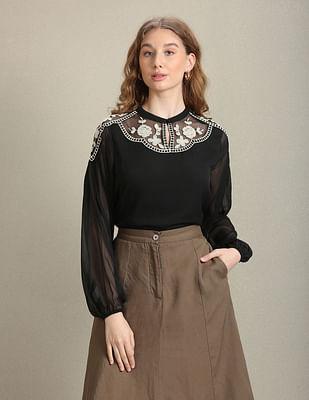 placement lace embroidery top