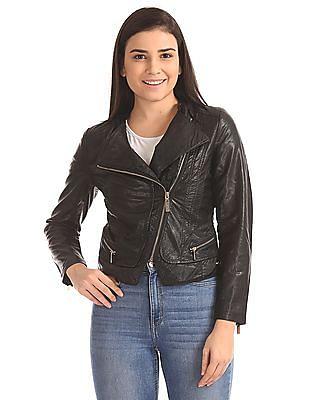 asymmetric zipper solid biker jacket