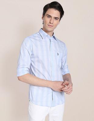 outdoor check cotton nylon spandex shirt