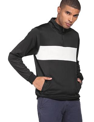 men black high neck zip up polyester sweatshirt