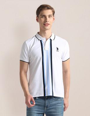 vertical stripe pique polo shirt