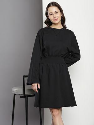 rib waist fit and flare dress