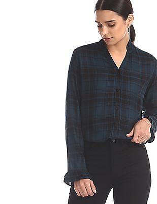 ruffle accent check shirt