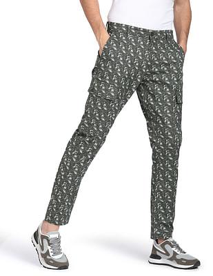 abstract print twill casual trousers