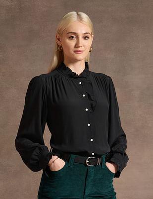 ruffle neck regular fit top