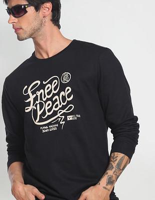 men navy typographic print sweat shirt