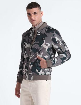 high neck camouflage bomber jacket