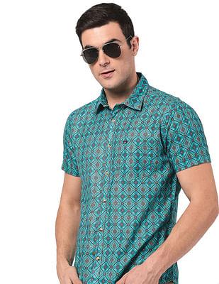 geometric print twill casual shirt