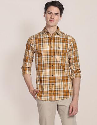 plaid check twill casual shirt