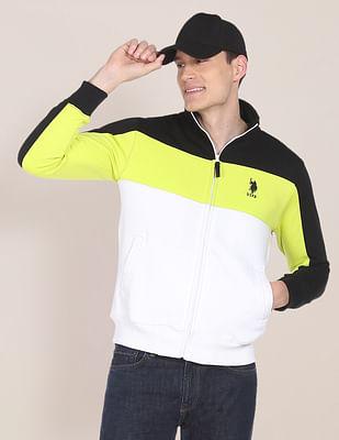 high neck colour block panelled sweatshirt