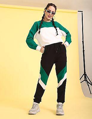 white and green crew neck colour block sweatshirt