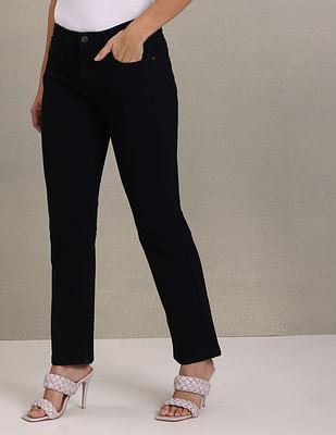 mid rise straight fit twill jeans