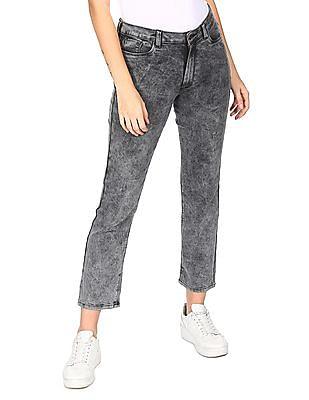 grey high rise acid wash jeans