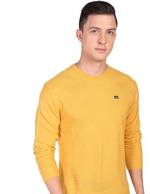 crew neck textured acrylic sweater