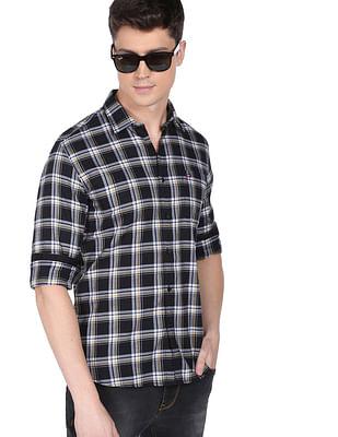 self stretch plaid check casual shirt