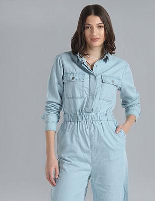 long sleeve denim jumpsuit