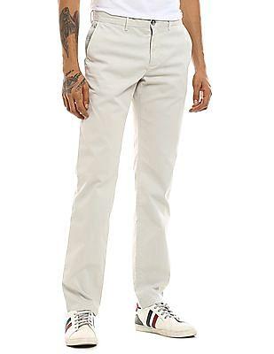 men light grey denton regular fit corduroy casual trousers