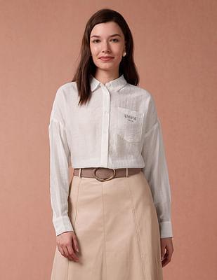 brand embroidered vertical stripe shirt