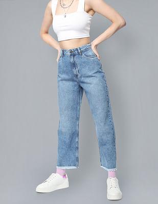 straight fit acid wash jeans