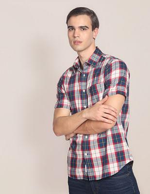 plaid check twill casual shirt