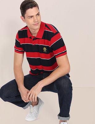 short sleeve striped pique polo shirt