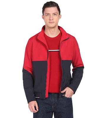 high neck colour block jacket