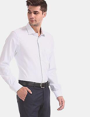 men white round cuff patterned pure cotton formal shirt