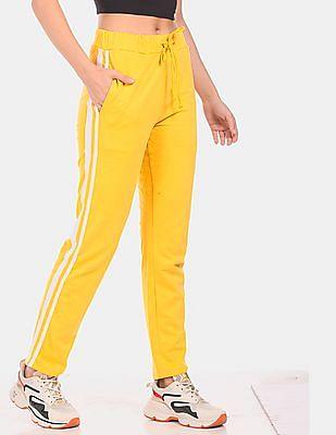 women yellow elasticized drawstring waist track pants