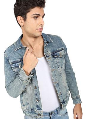 men blue washed denim jacket