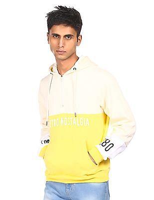 men yellow colour blocked hooded sweatshirt