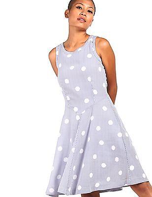 women blue sleeveless polka dot print dress