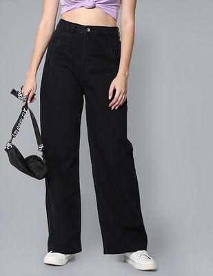 wide leg high rise jeans