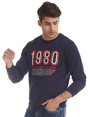 blue crew neck printed sweatshirt