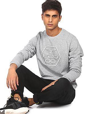 men grey crew neck printed sweatshirt