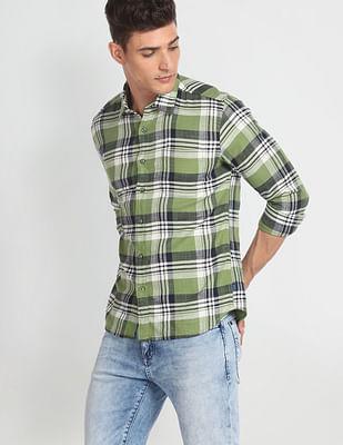 tartan check cotton casual shirt