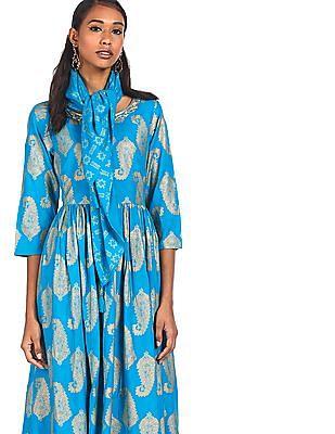 women aqua printed flared kurta