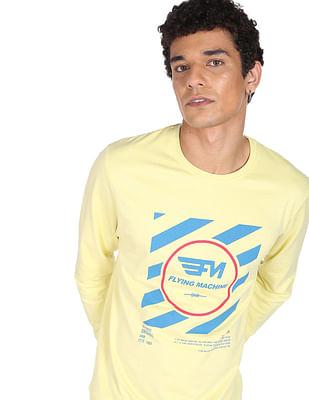 men lemon yellow graphic print cotton sweatshirt