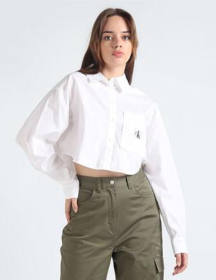 woven label cropped shirt