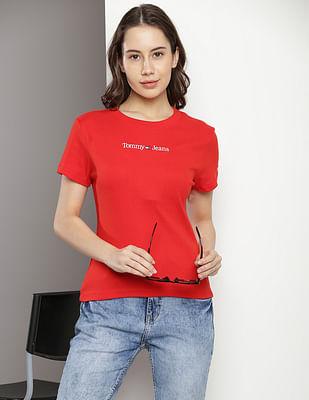 cotton solid linear t-shirt