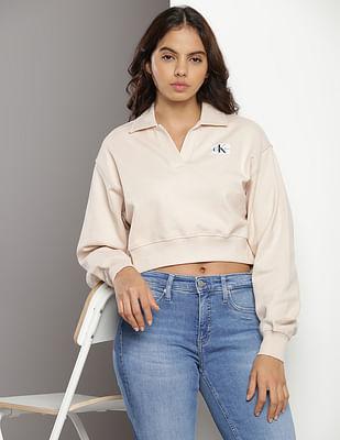 label polo collar sweatshirt