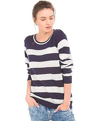 striped pointelle sweater