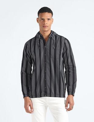 hooded vertical stripe shirt