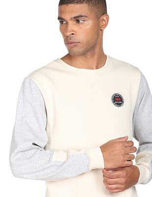 men beige and grey panelled colour block sweatshirt