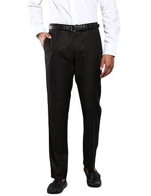 men brown mid rise micro check formal trousers