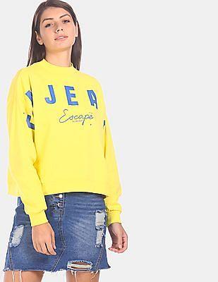 yellow drop shoulder typographic print sweatshirt