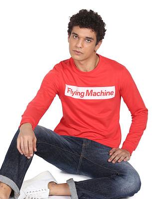 men red crew neck brand print sweatshirt